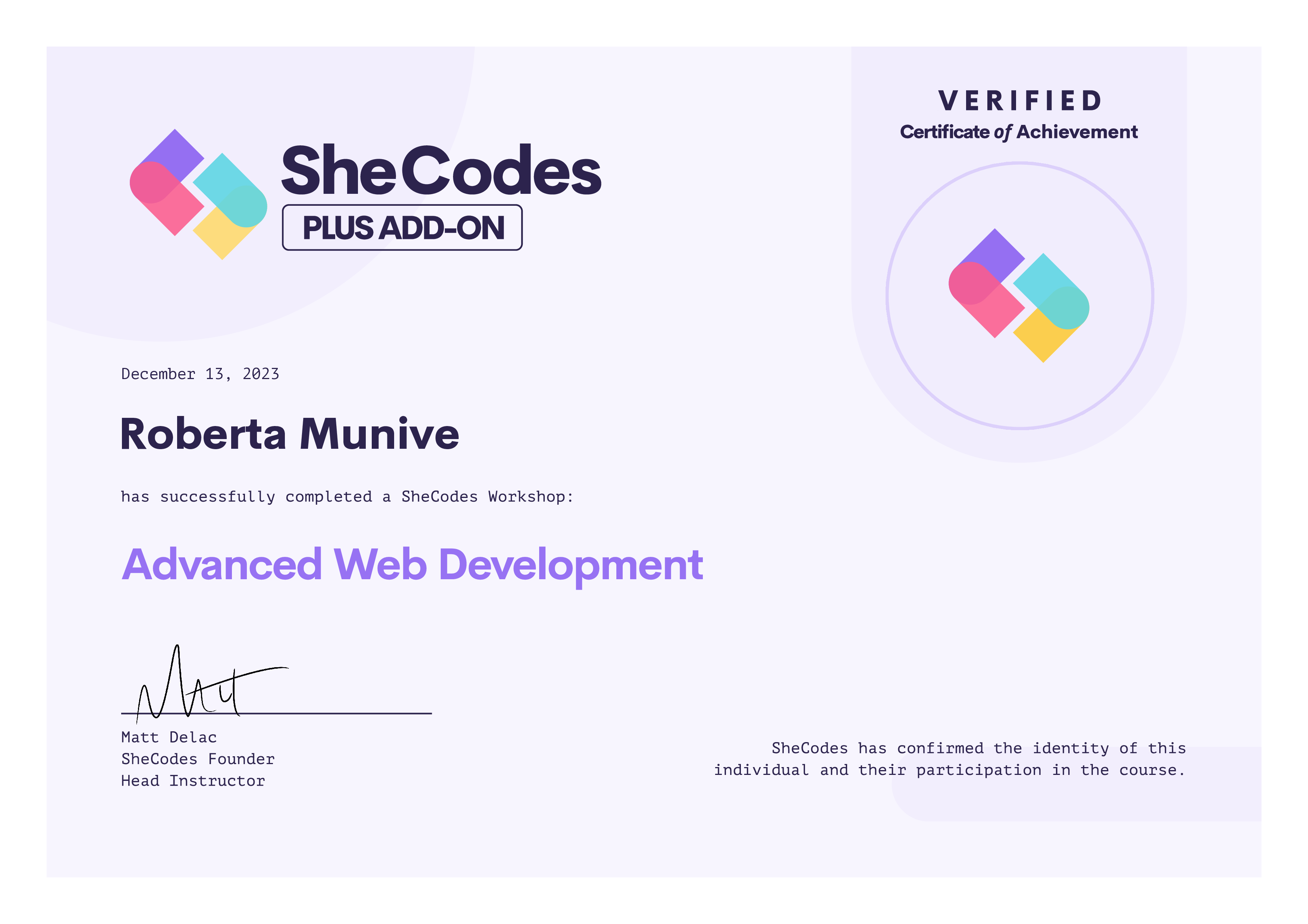 Advanced Web Development Certificate