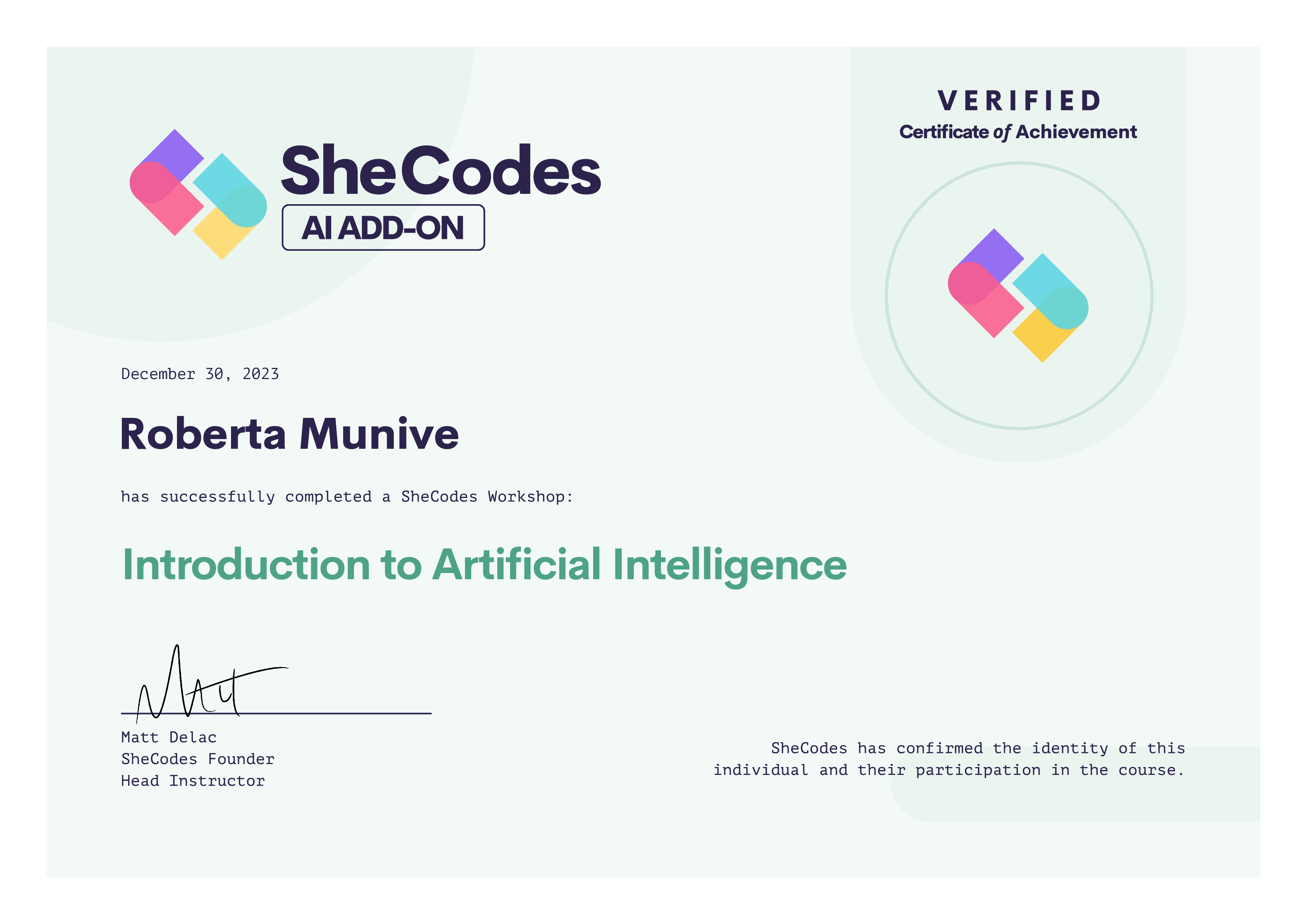 Intro to AI Certificate