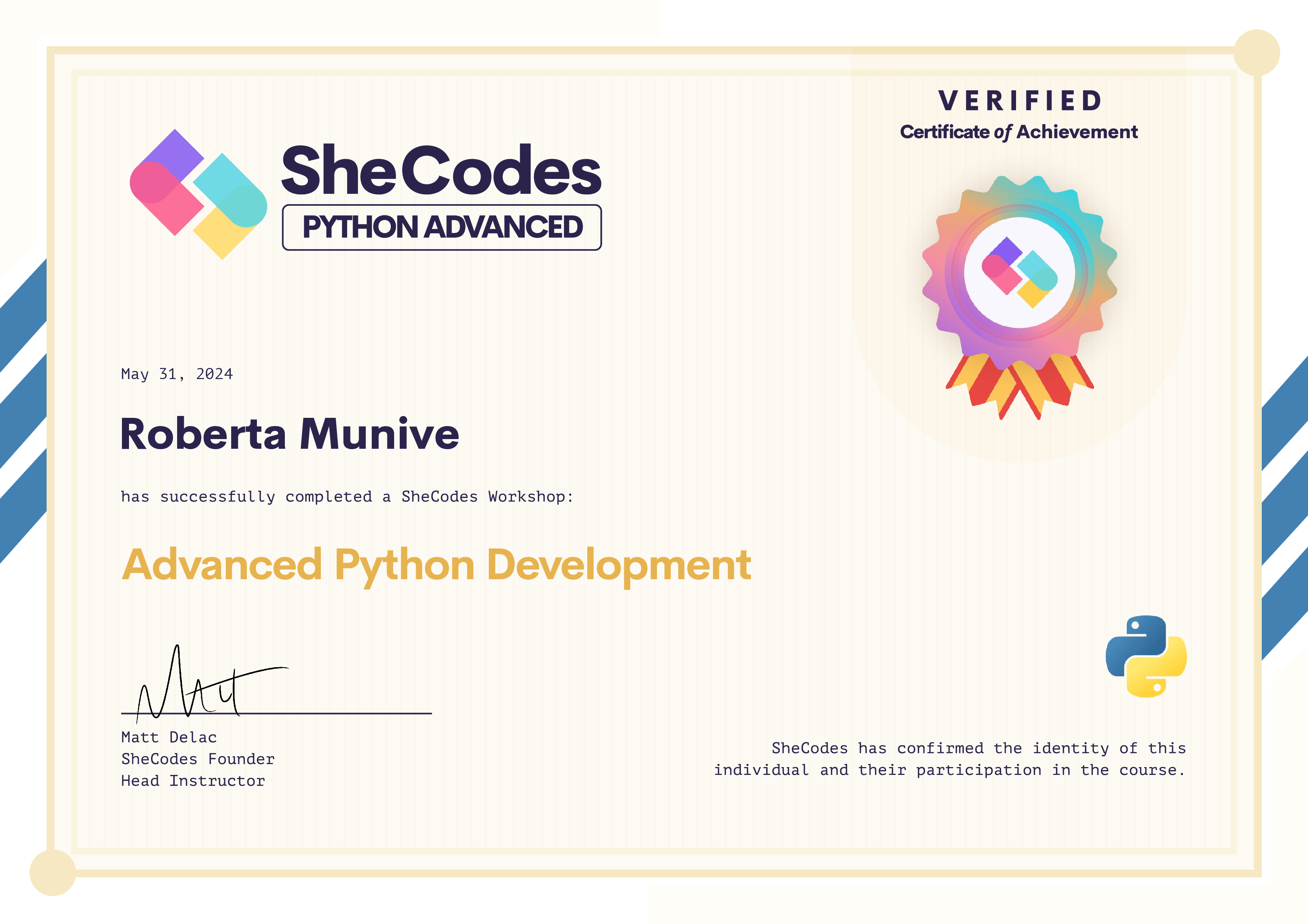 Advanced Python Development Certificate