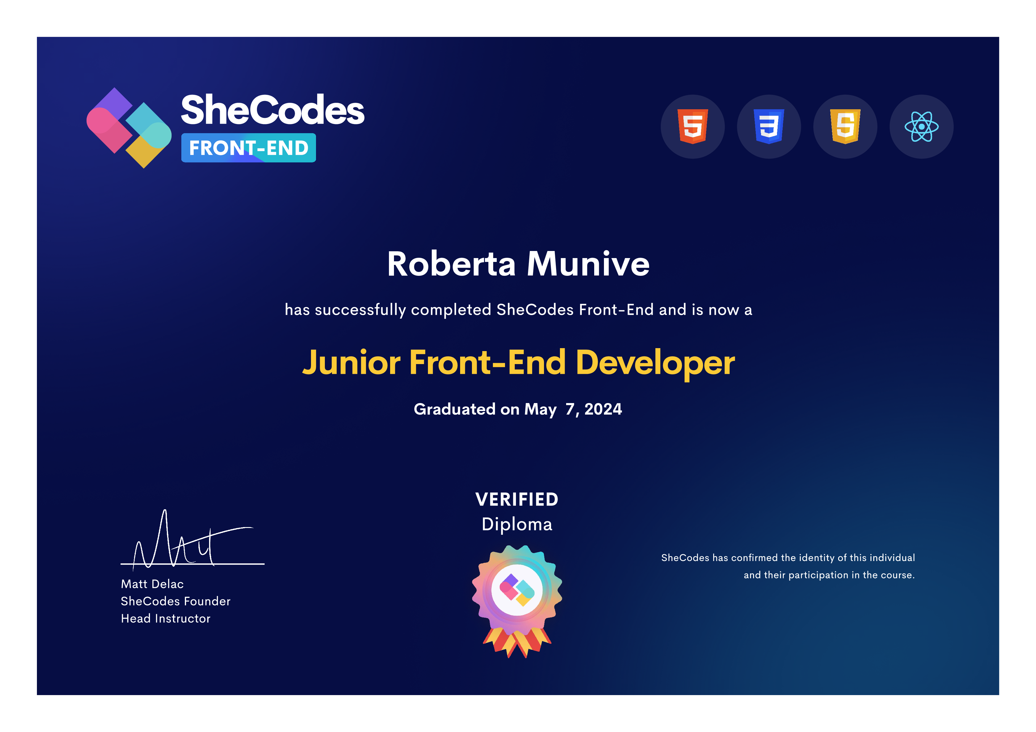 Junior Front-End Developer Certificate